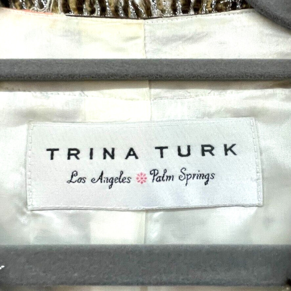 Trina Turk Jacket Womens 8 Brown Orange Floral Blazer Wool Open Lined Career - Picture 6 of 11